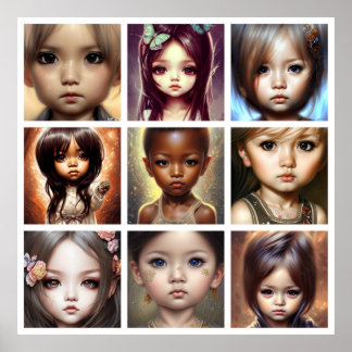 Poster Garota bonita de olhos grandes Toddlers Moderno Ar