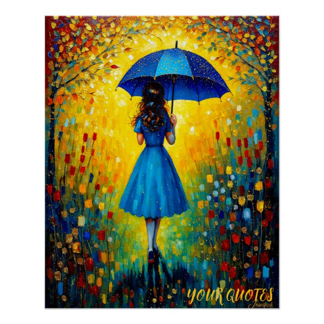 Pôster Garota branca com guarda-chuva azul (Frente)