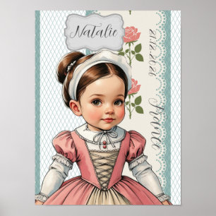 Poster Garota Caricatura vestida com trajes vintage franc