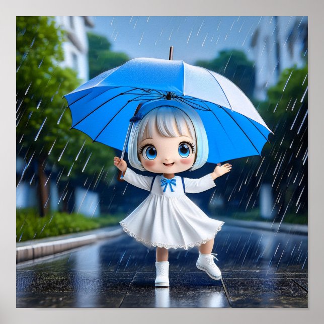 Poster Garota Chibi dançando na chuva (Frente)