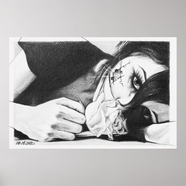 Poster Garota chorando com arte de desenho surreal rosa (Frente)
