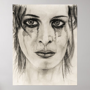 Poster Garota chorando - Desenhando a lápis