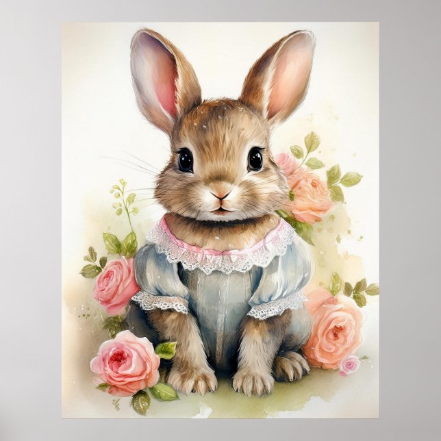 Poster Garota Coelho Antigo Shabby Chic (Frente)