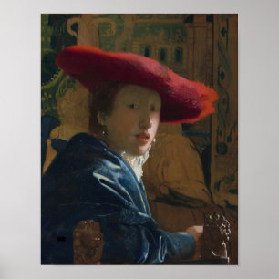 Poster Garota com chapéu vermelho — Vermeer