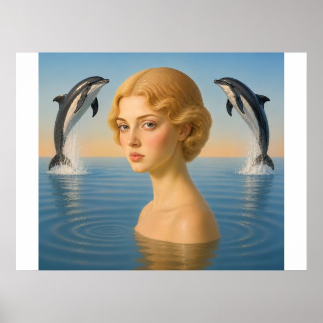 Poster GAROTA com GOLFINHOS NO OCEANO (Frente)