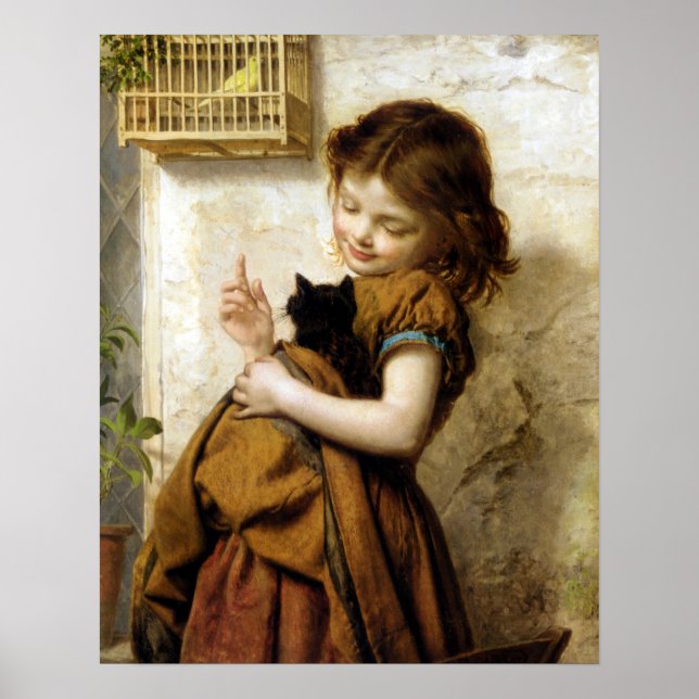 Poster Garota com Kitten, Sophie Anderson (Frente)