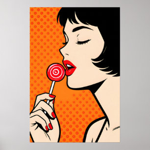 Poster Garota com Lollipopl Cartaz Pop Art