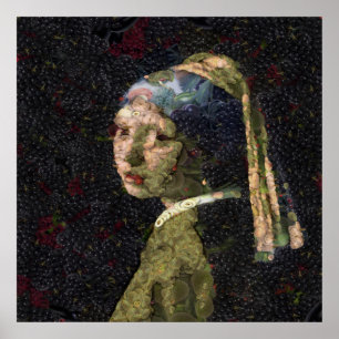 Poster Garota Com Morango Vendo A Descoberta Vegetal