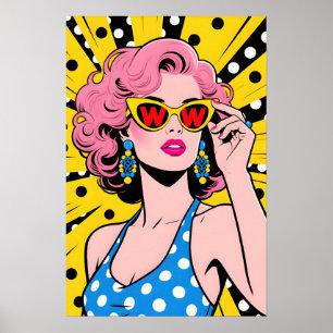 Poster Garota com Óculos de Sol Amarelos Pop Art