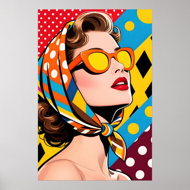 Poster Garota com Óculos de Sol Laranja Pop Art (Frente)