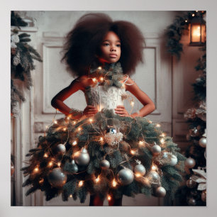 Poster Garota com um vestido de árvore de Natal
