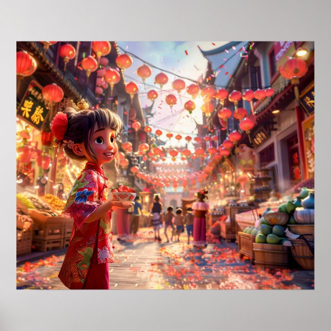 Poster Garota Cômica com Porcelana Bowl de Morangos em (Frente)