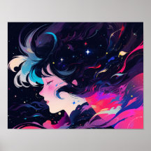 Garota de Anime Abstrato Cósmico