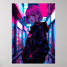 Garota de Anime em Beco Neon Cyberpunk
