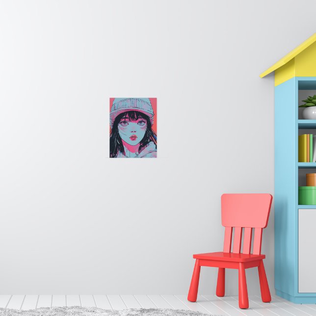 Poster Garota de Anime Pastel com Arte de Touca (Berçário 1)