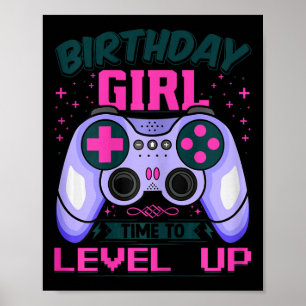Poster Garota de Aniversário Gamer Hora de Subir de Nível