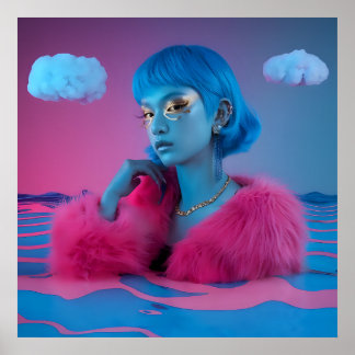 Poster Garota de colagem criativa em casaco de pele rosa