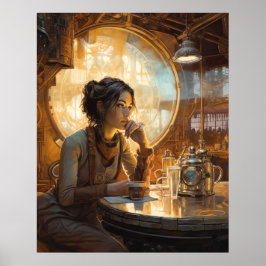 Poster Garota de Compro de café Steampunk