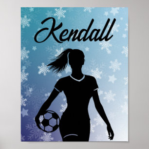 Poster Garota de futebol personalizada no floco de neve d