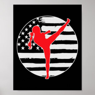 Poster Garota de Kickboxing Bandeira dos EUA 4 de Julho