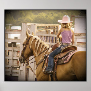 Pôster Garota de Raça de Barrel e Cavalo