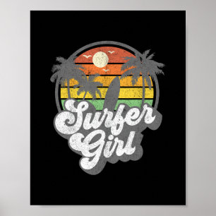 Poster Garota de Surf Praia Retro Anos 70 Surfing Vintage