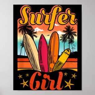 Poster Garota de Surf Praia Retro Vintage Surf 70s