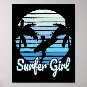 Poster Garota de Surfe Mulheres Meninas Surfam no Oceano