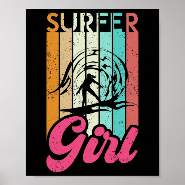 Poster Garota de Surfe Prancha de Surfe Mulheres Surfe Oc (Frente)