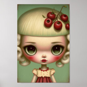 Poster Garota de tarte de cereja de olhos grandes