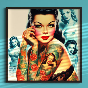 Poster Garota de Tatuagem Old School