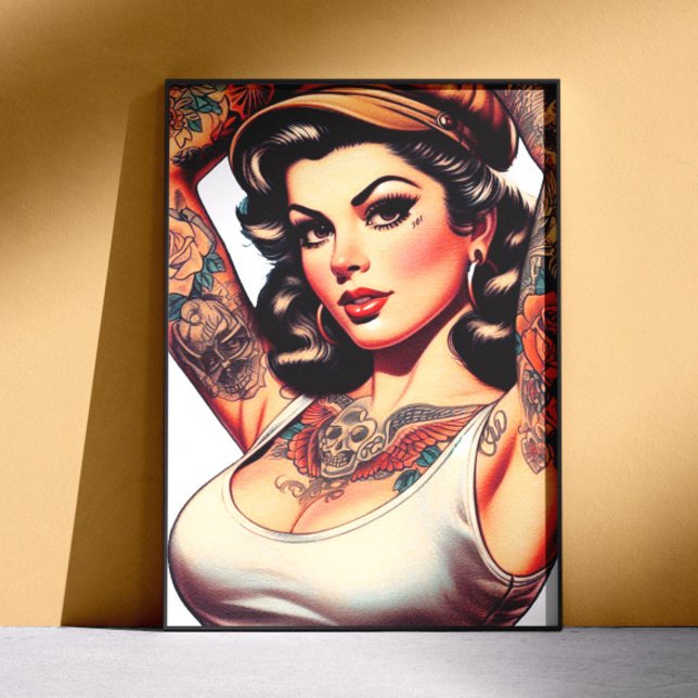 Poster Garota de Tatuagem Vintage Fofa (Criador carregado)