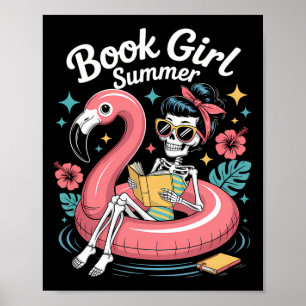 Poster Garota Divertida do Livro Verão Esqueleto Lendo Li