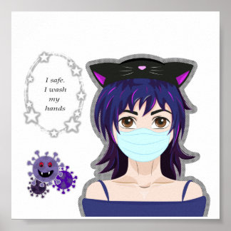 Poster Garota e vírus. Estilo de manga