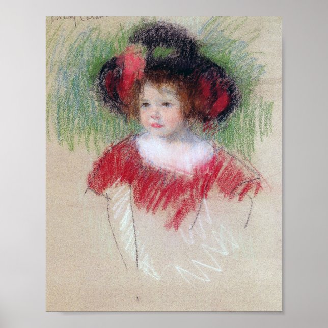 Poster Garota em Big Bonnett e Red Vress, Mary Cassatt (Frente)