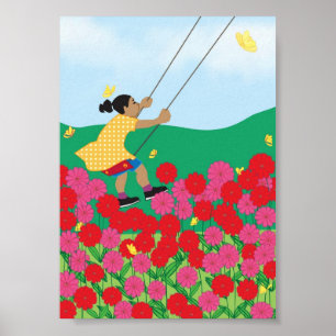 Poster Garota em um balanço com flores
