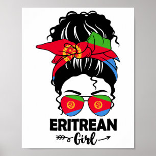 Poster Garota Eritreia de Coque Desgrenhado e Bandeira da