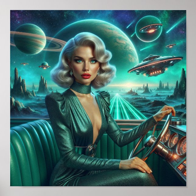 Poster Garota Espacial Retro (Frente)