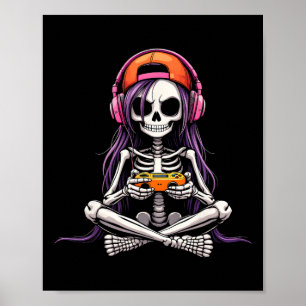 Poster Garota Esqueleto Gamer Fantasia Divertida de Hallo