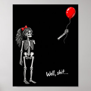 Poster Garota Esqueleto Segurando Balão Gótico Halloween
