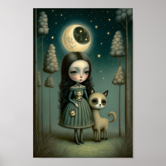 Poster Garota Fantasia nos Bosques com a lua (Frente)
