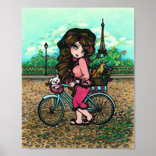 Poster Garota Francesa e Bonita Puppy Paris Eiffel Tower