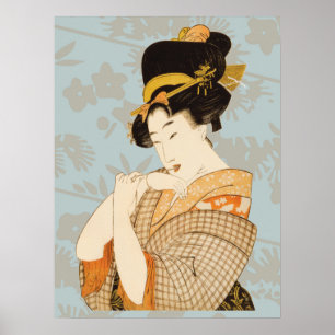 Poster Garota Geisha Japonesa Vintage em Kimono