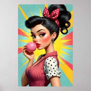 Poster Garota Glamourosa Estilo Vintage dos Anos 50