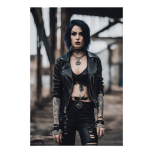 Pôster Garota gótico posando em frente à ponte antiga