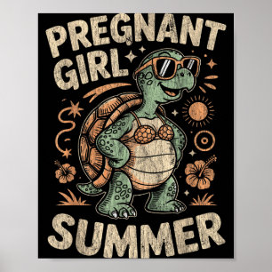 Poster Garota grávida verão tartaruga engraçado férias na