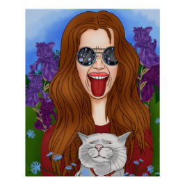Pôster Garota hippie com um gato