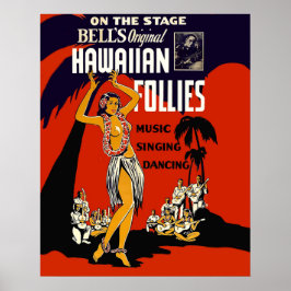 Poster Garota hula do Havaí, dança tradicional, música, f