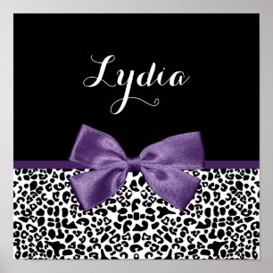 Pôster Garota Leopard Imprima Bonito Faixa Roxa com Nome