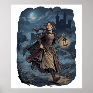 Poster Garota Medieval Fantasia Gótica Lanterna Castelo N